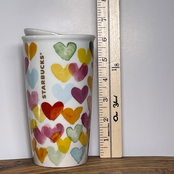 2015 Starbucks Watercolor Hearts Ceramic Travel Tumbler 10 oz Mug Cup with Lid - Picture 13 of 13